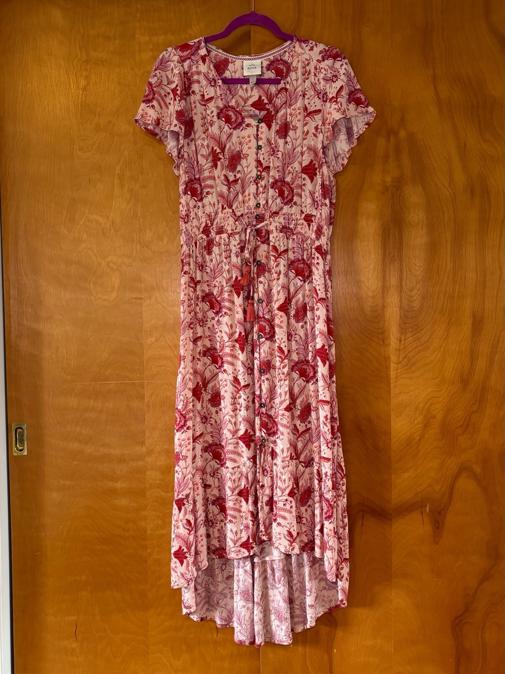 Knox Rose Pink and Red Floral High-Low Button Dress size L